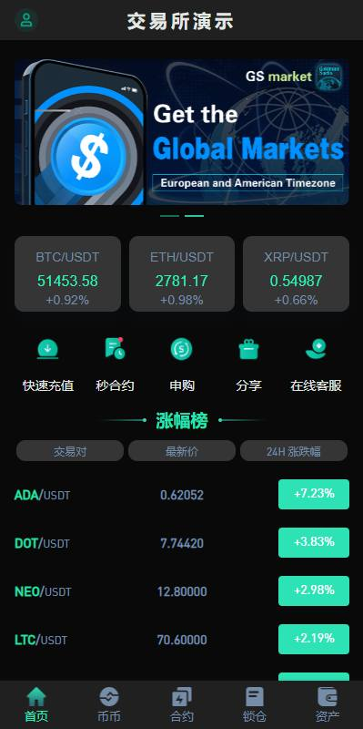 交易所  7国语言  新UI海外交易所系统/二开优化 前端uniapp/PC端vue/后端PHP写 永续合约/秒合约/锁仓挖矿/理财 新币人购功能/无平台币/团队管理