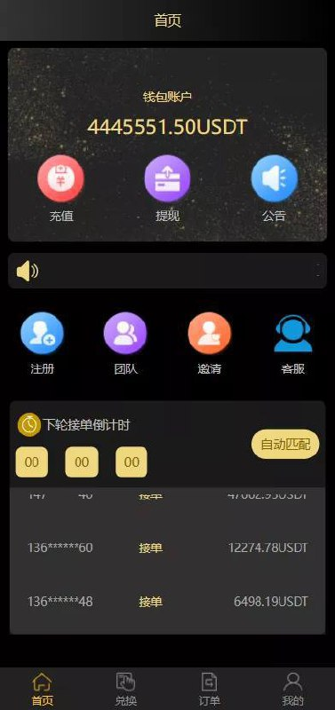 二开版USDT抢单系统/自动匹配订单/USDT跑分系统 系统是以前巅峰系统二开的，前端去除微信支付宝改为USDT了 源码功能还是比较完善的，拥有完美的团队管理，具体看图